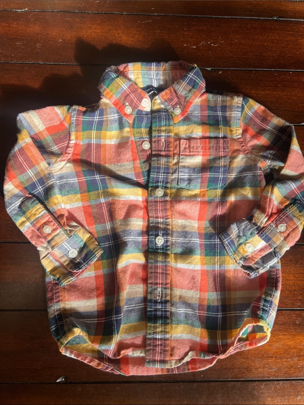 Janie and Jack Coral, Navy & Yellow Plaid Button-Down Shirt